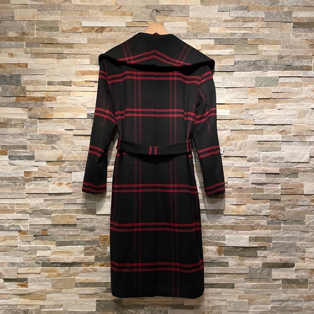 Ann Taylor Wool Blend Plaid Long Coat | Double Breasted Black Gray Red NWOT $300 - Picture 9 of 14